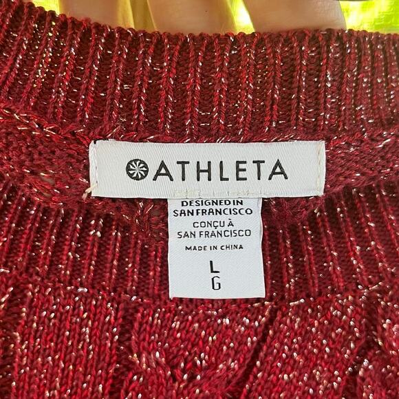 Athleta Women's Red & Silver Sparkle Pullover Sweater Size L - Picture 8 of 10